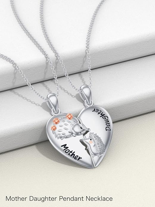 OCJ Mother Daughter Matching Necklaces 925 Sterling Silver Animals Matching Necklace for Mom Daughter 2 Pcs Matching Heart Pendant Birthday Mothers Day Gifts for Mom and Daughter