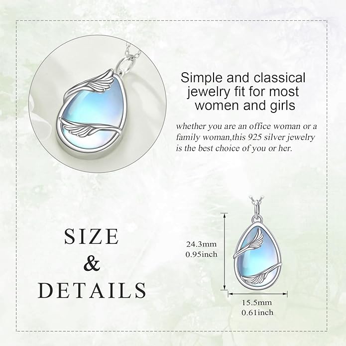 KQF Cat/Dragonfly/Owl/Angel Wings Necklace for Women Sterling Silver Moonstone Pendant Necklaces Animal Jewelry Mother'S Day Gifts for Cat Lover Teen