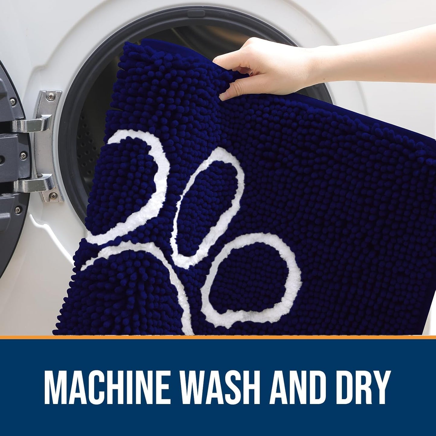 OLANLY Door Mat for Muddy Dog Paws 30x20, Ultra Absorbent Chenille Mud Doormat with Paw Print Design, Non-Slip Washable Doormat for Indoor Entryway, Quick-Dry Pet Bed Mats for Dirty Dogs, Navy Blue