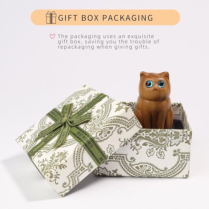 Cat Wooden Figurine,Handmade Wood Figurine Carved Cat Sculpture Home Decor Miniature pet Art Garden Statue Collectible,Desk Lovely Gift Home Decor Figurine Table Decoration Living Room Decoration