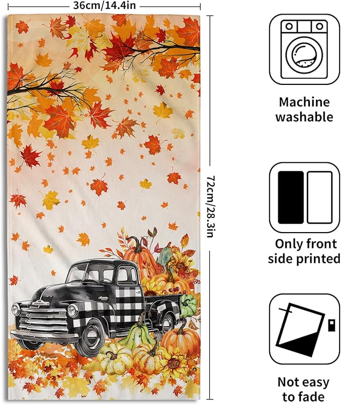 Giwawa Fall Plaid Truck Hand Towels Set of 2 Pumpkin Harvest Decorative Fingertip Towels Soft Face Towel for Bathroom Home Hotel Kitchen Decor