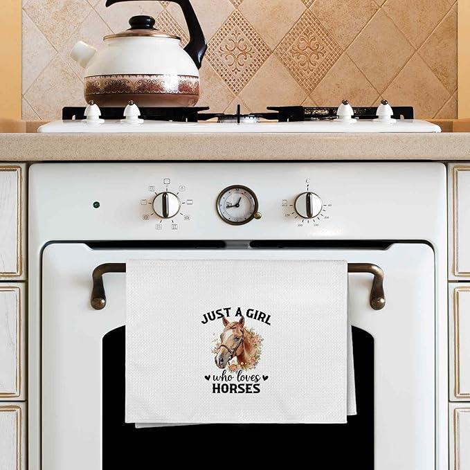Just a Girl Who Loves Horses Kitchen Towels Decorative Gifts for Horse Lovers Women 16x24, Horse Dish Towel Cloths Dishcloths Tea Towel, Horse Bathroom Kitchen Hand Towel Decor