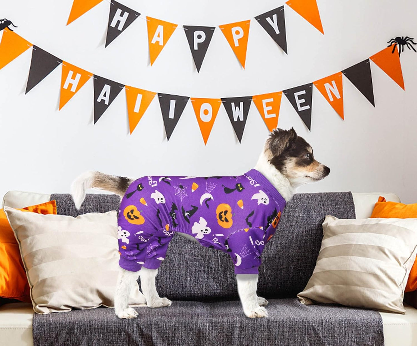Dog Halloween Pajamas Dog Costumes Pjs Stretchy Funny Pet Costumes Clothes Outfit Pajamas for Medium Dogs(M)