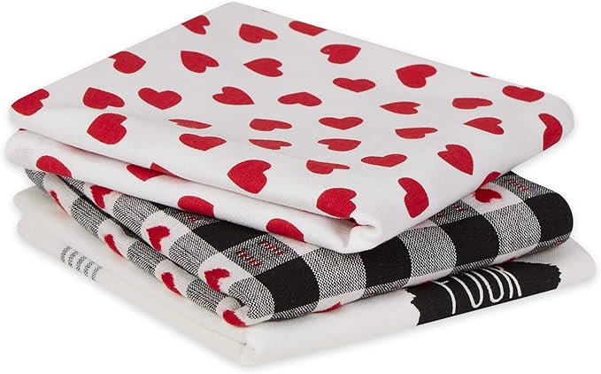 DII Valentine's Day Collection Kitchen, Dishtowel Set, 18x28, Dog Love, 3 Piece