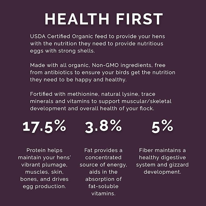 Layer Crumb Feed, 25lbs - Non-GMO, High-Protein Poultry Feed for Healthy Hens & Nutritious Eggs, 17.5% Protein - USDA Certified Organic Blend, Soy & Corn-Free