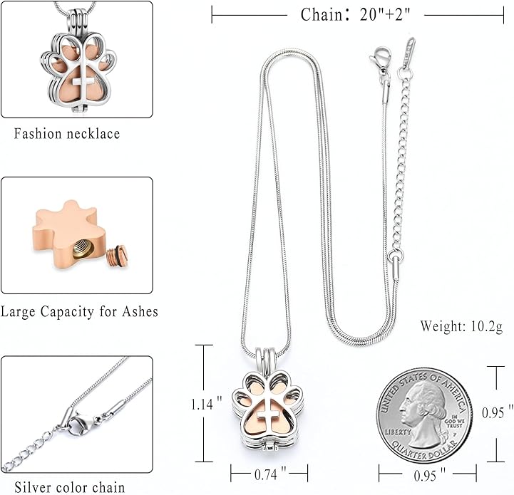 Pet Cremation Jewelry for Dog/Cat Paw Stainless Steel Memorial Locket Urn Necklace with Hollow Urn Cremation Jewelry for Ashes