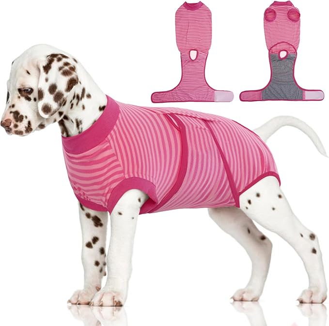 FUAMEY Recovery Suit for Dogs Post-Surgery,Dog Surgery Suit Female Spay Dog Onesie for Surgery Female Collar Cone Alternative Surgical Shirt,Male Dog Neuter Suits Rose Stripes XS