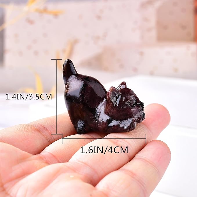 Natural Garnet Cat Decor Statue Crystals and Healing Stones Cat Figurine Polished Gemstones Bedroom Office Desk Home Decoration A Lucky Decoration for Cat Lover