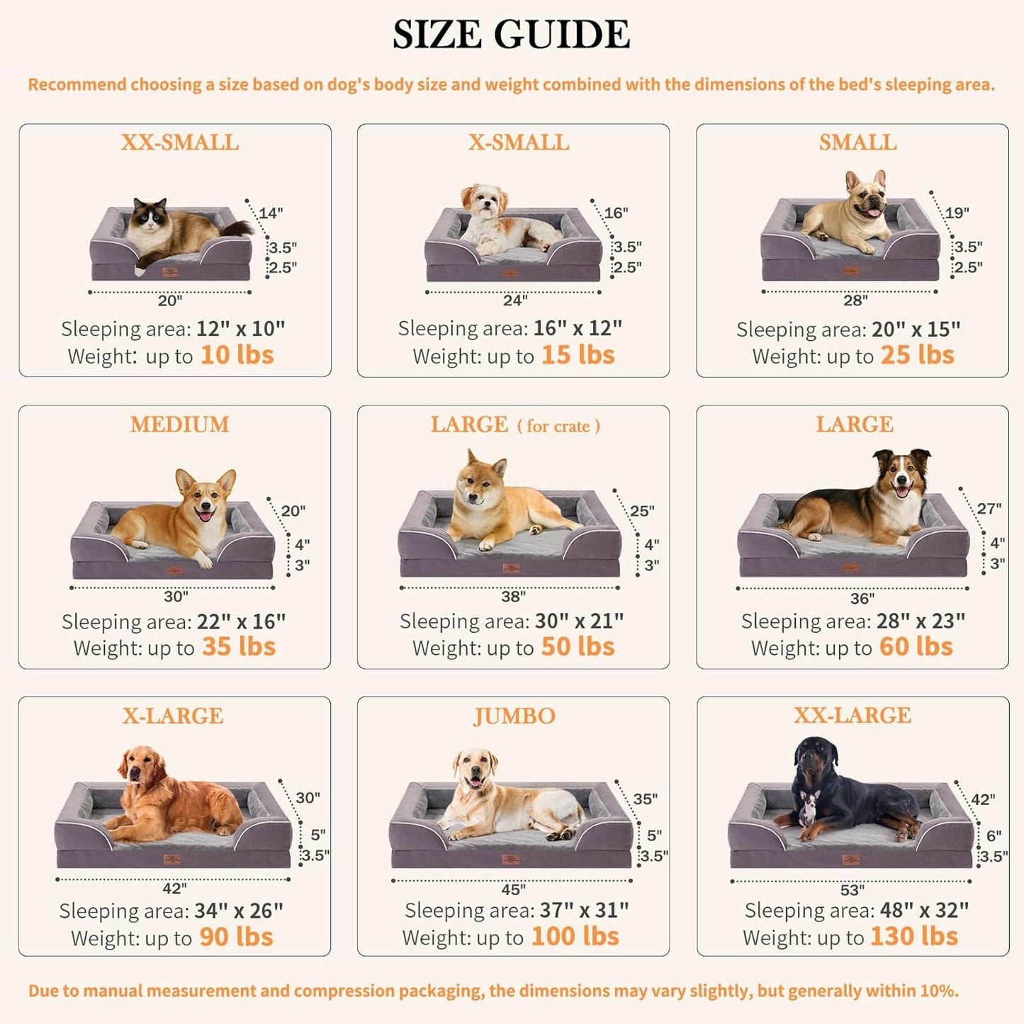 Comfort Expression Small Dog Beds Waterproof Cat Beds Orthopedic Foam Sofa Beds for Small Dogs Comfy Pet Bed with Washable Removable Cover & Non-Slip Bottom(XX-Small,Purple)