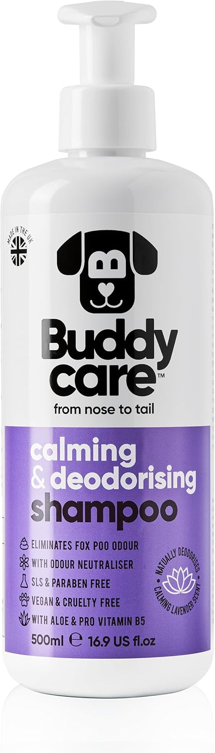 Calming & Deodorising Dog Shampoo by Buddycare | Lavender Scented | Itchy Skin Relief for Smelly Dogs | Deep Cleansing Shampoo for Dogs Puppy Sensitive Skin | with Aloe & Vitamin B5 (16.90oz)