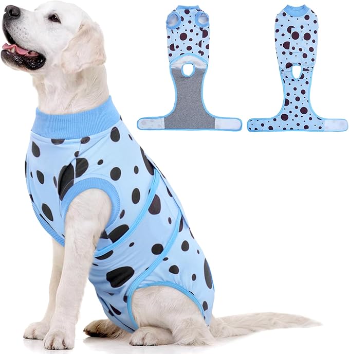 Kuoser Dog Surgery Recovery Suit, Anti Licking Pet Surgical Suit for Dogs Male Neuter, Female Dog Surgery Suit for Spay Subsititute E-Collar Cone, Dogs Body Suits After Surgery Blue Polka Dot 2XL