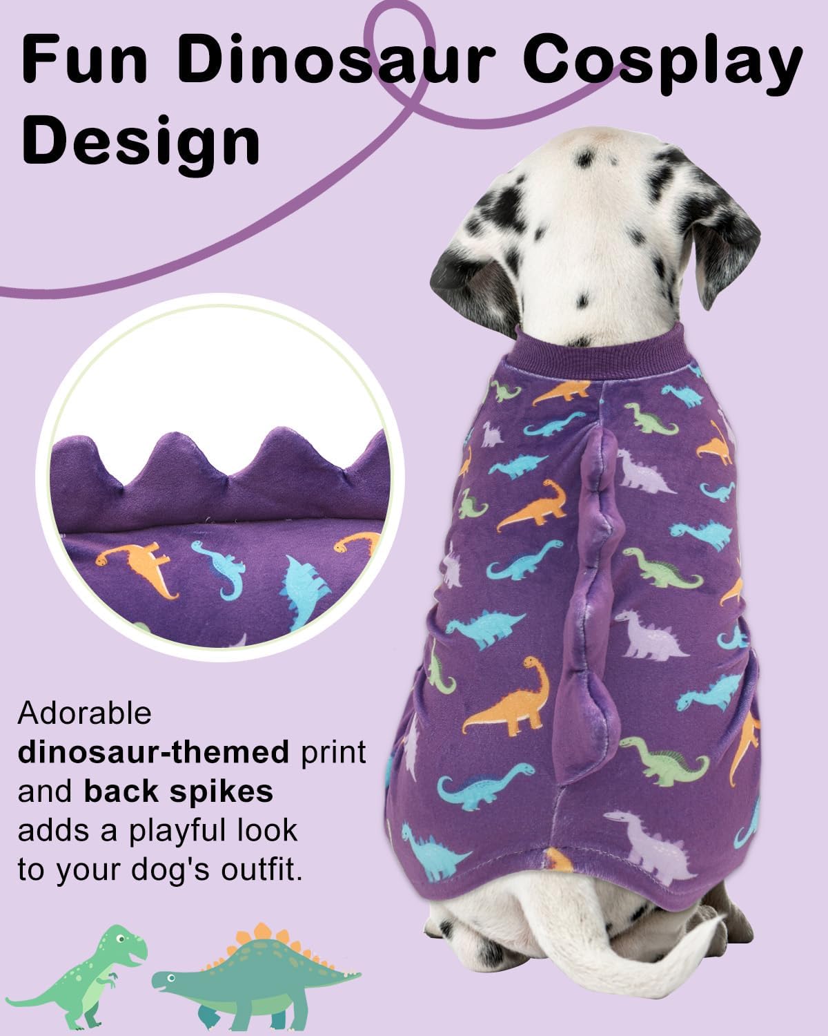CuteBone Dinosaur Costume Dog Pajamas, Stretchy Spandex Crystal Velvet Sleepwear Coat for Small Dogs, Soft & Warm Pet Outfit Clothes for Cold Weather, Cozy Pullover Design COSP04XL