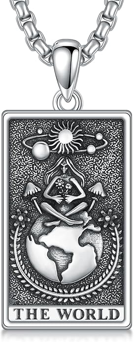 PELOVNY Tarot Card Necklace 925 Sterling Silver Skeleton Necklace The Sun Moon Star Strength Lovers Death Devil Fool Tarot Jewelry Christmas Birthday Gifts for Men Women Unisex