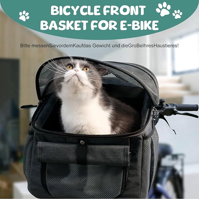 Qivine Dog Bike Basket, Oxford Cloth Dog Basket for Bike with Adjustable Mesh Windows, 11 Lbs Portable Dog Carrier for Bike with Widen Shoulderpad, Bicycle Basket Bag for Dogs and Cats