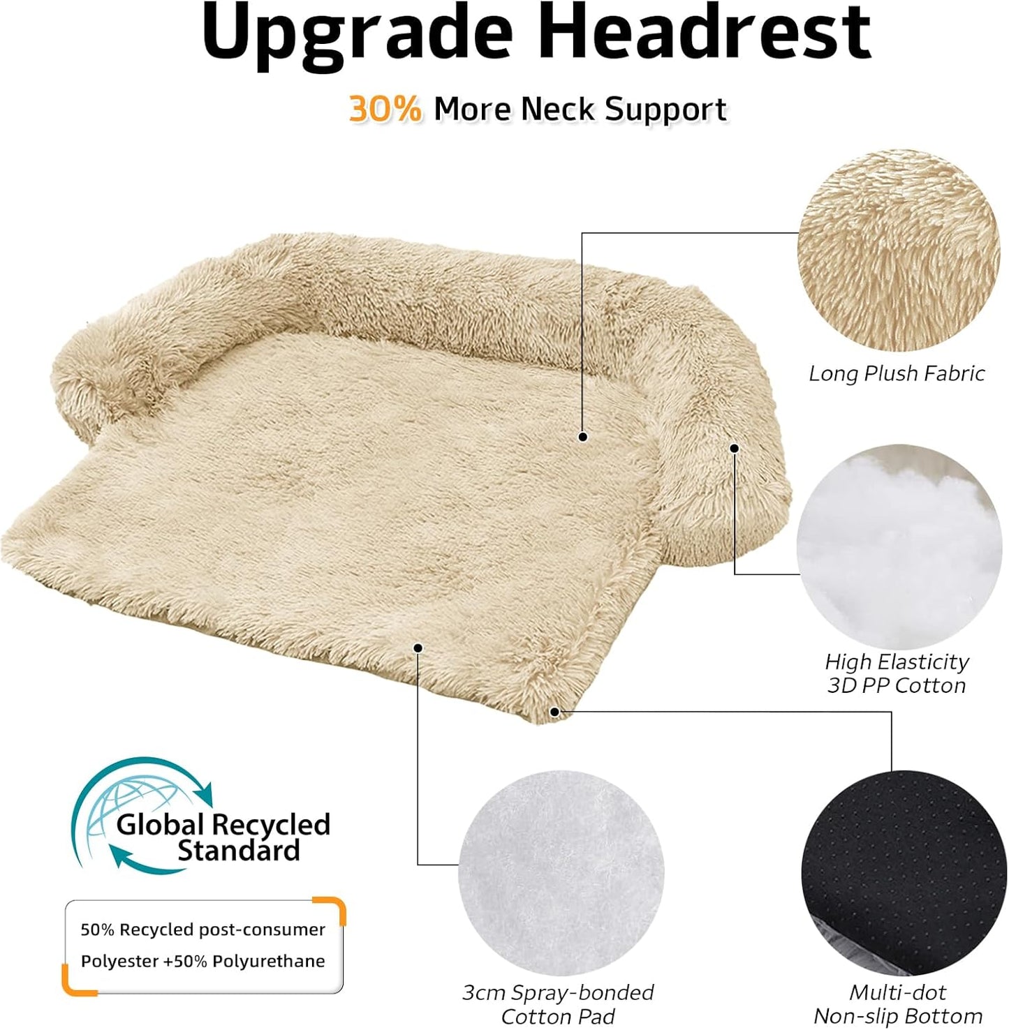 Calming Dog Bed Fluffy Plush Dog Mat for Furniture Protector with Removable Washable Cover for Large Medium Small Dogs and Cats (Small(35x31x5),Beige)