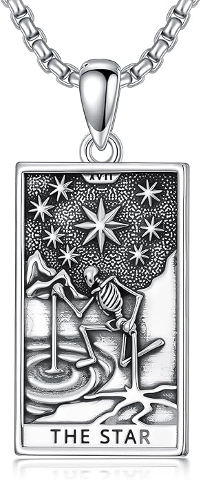 PELOVNY Tarot Card Necklace 925 Sterling Silver Skeleton Necklace The Sun Moon Star Strength Lovers Death Devil Fool Tarot Jewelry Christmas Birthday Gifts for Men Women Unisex