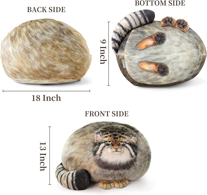 Cat Plush Pillow,Pallas Cat Plush Body Pillow,Kitten Plush Throw Pillow,Soft & Comfortable Stuffed Animal Plushies,Gift for Girls Boys Girlfriend(18 in)