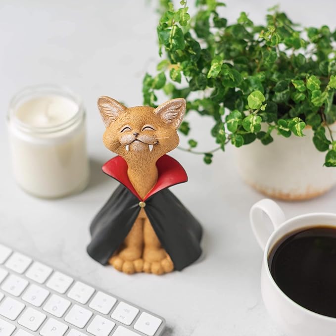 Holiday Stocking Stuffer - Whimsical Orange Cat Vampire Figurine - Cat Home Office Decoration - Gifts for Cat Lovers, Purrfect