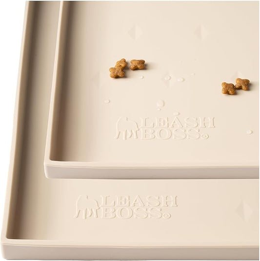 Leash Boss 2 Pack Dog Food Mats for Food and Water Bowls, Thick Waterproof Silicone Pet Feeding Mat for Floors, Extra Tall Raised Edges, Cat and Dog Placemat for Floors, Dishwasher Safe
