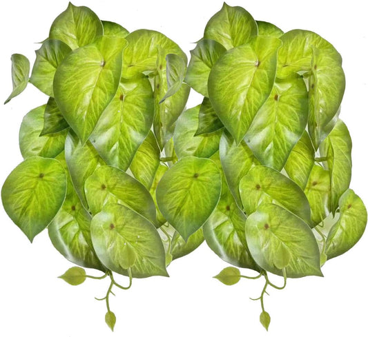 Reptile Plants for Terrarium Decor, Amphibian Habitat Decor, Snake Tank Accessories, Artificial Hanging Plants with Suction Cup-2 Packs (Arrowhead)