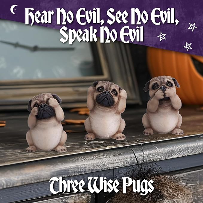 Nemesis Now Three Wise Pugs 8.5cm, Resin, Fawn