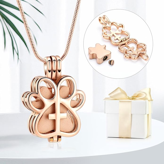 Pet Cremation Jewelry for Dog/Cat Paw Stainless Steel Memorial Locket Urn Necklace with Hollow Urn Cremation Jewelry for Ashes