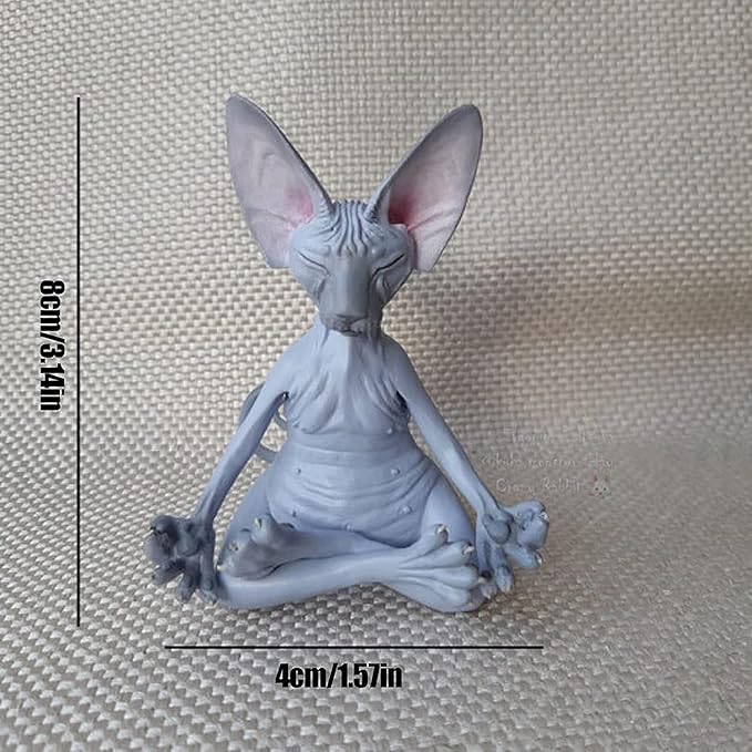 Sphynx Cat Meditate Collectible Figurines Zen Yoga Relaxed Pose Buddha Meditation Cat Statue for Home Office (Gray)