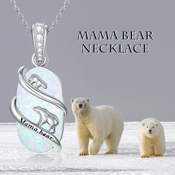 Opal Mama Bear/Panda/Cat/Koala/Sloth/Cardinal/Unicorn Necklace 925 Sterling Silver Opal Animal Pendant Jewelry Birthday Gifts Women Her Mom
