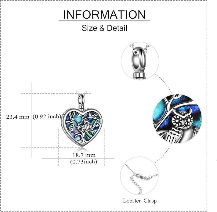 ONEFINITY Sterling Silver Always in My Heart Owl Urn Necklace for Ashes Owl Cremation Jewelry for Ashes of Loved Ones Keepsake Jewelry