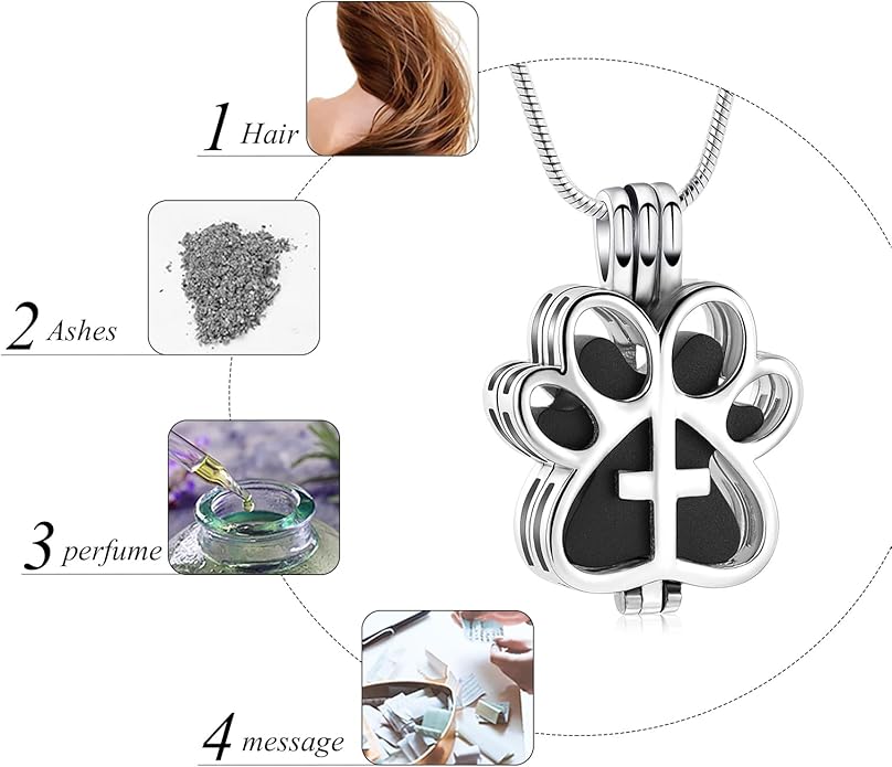 Pet Cremation Jewelry for Dog/Cat Paw Stainless Steel Memorial Locket Urn Necklace with Hollow Urn Cremation Jewelry for Ashes