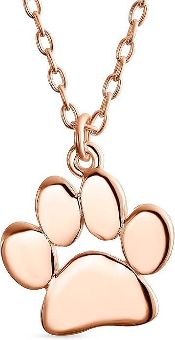 Personalized Initial Alphabet A-Z Dainty Dog Cat Pet Kitten Puppy Paw Print Pendant Necklace Animal Jewelry For Women Teen Polished Rose Yellow Gold Plated .925 Sterling Silver Customizable