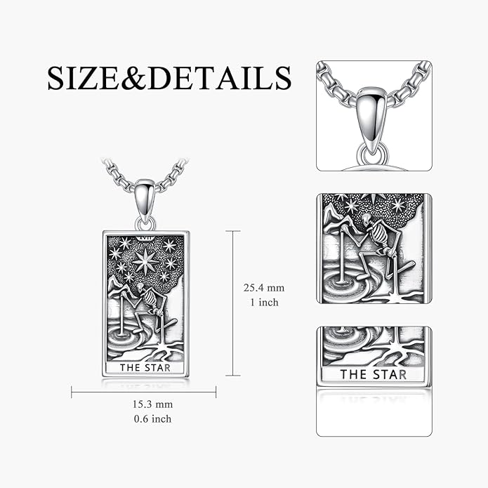PELOVNY Tarot Card Necklace 925 Sterling Silver Skeleton Necklace The Sun Moon Star Strength Lovers Death Devil Fool Tarot Jewelry Christmas Birthday Gifts for Men Women Unisex