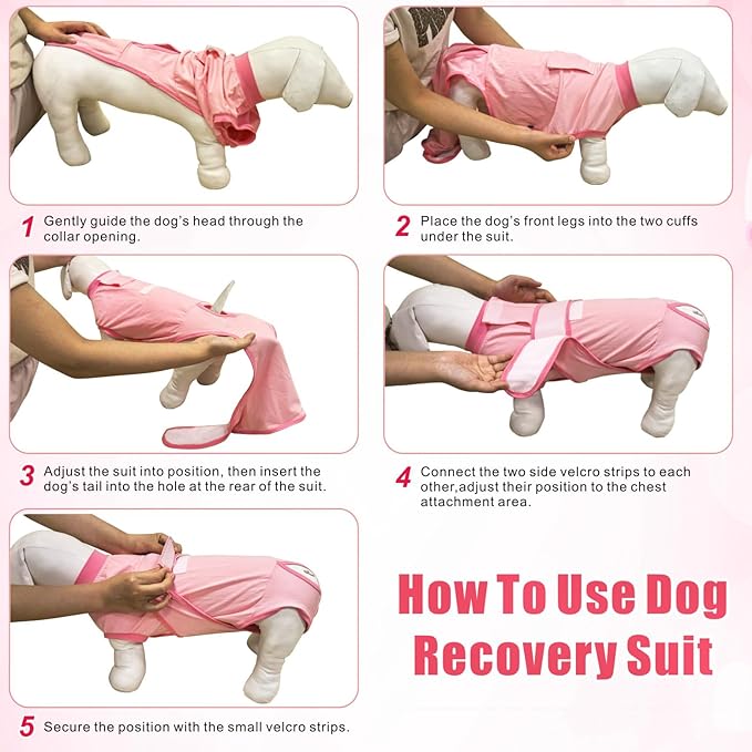 Idepet Dog Recovery Suit Female,Dogs Onesie Suit Surgery Male Breathable Pet Bodysuit for Spay Neuter E-Collar & Cone Alternative Surgical Suit Puppy Abdominal Anti Licking Wounds Shirt (Pink, XS)