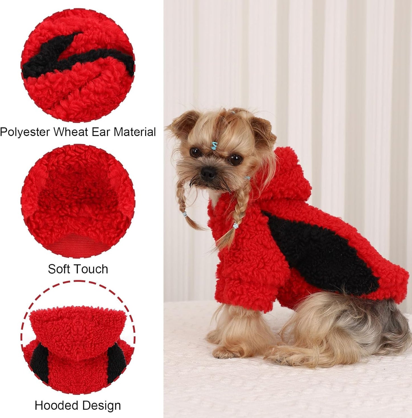 YIKEYO Dog Hoodie Pet Clothes Sweater with Hat Soft and Warm Cold Weather for Small Patchwork Hood(Red, Small)