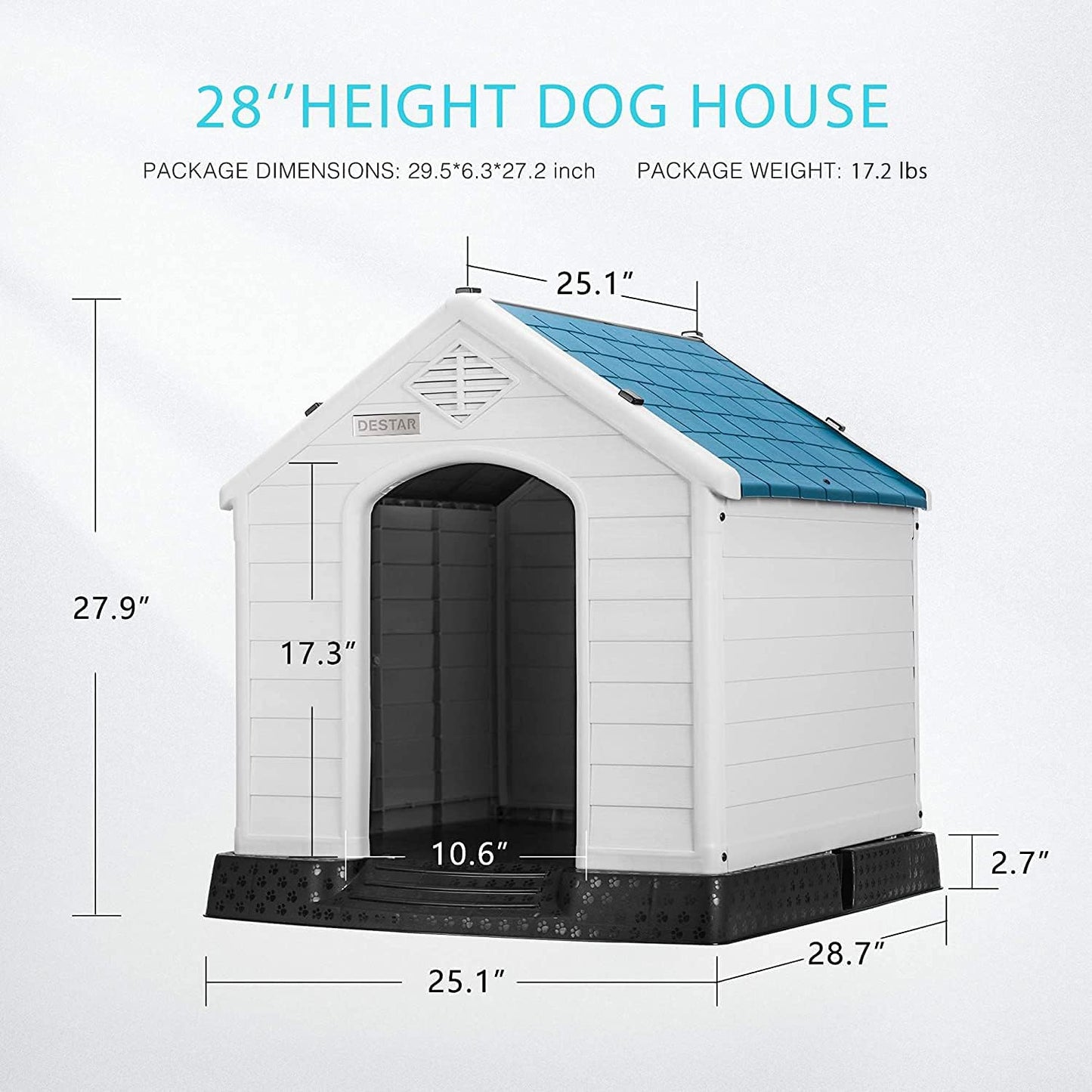 DEStar Durable Waterproof Plastic Pet Dog House Indoor Outdoor Puppy Shelter Kennel with Air Vents and Elevated Floor (Medium - 28" Height)