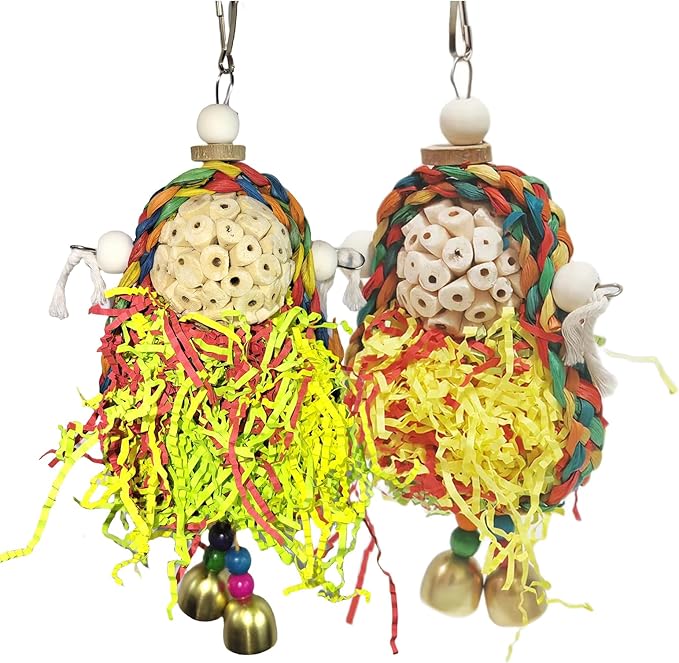Parakeet Toys,Natural Sola Balls and Shredding Hanging Chewing Toy,2 PCS Small and Medium-Sized Parrot Toys, Bird Toys for Parrots,Cockatiels,Conures,Lovebird,Christmas Birds Toy