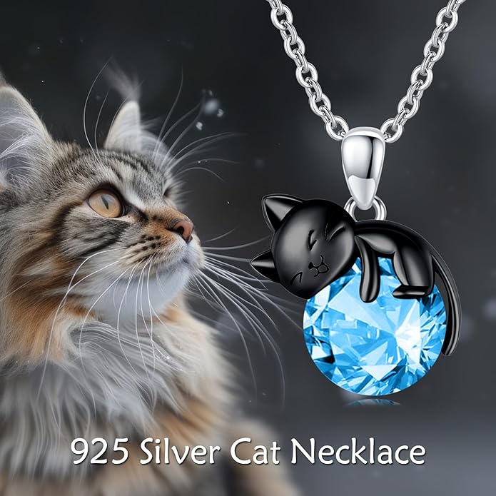 Cat Necklace Sterling Silver Cat Pendnat with Rose Quartz Pearl Jewelry Gifts for Women Cat Lovers