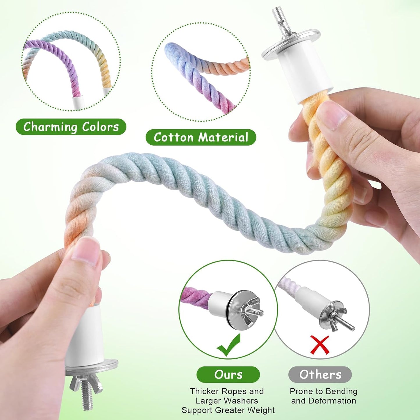 3 Pcs Gradient Bird Perching Rope Set, Bendable Bird Perching Rope for Parrot Cage, Gradient Wooden Birds Swing, Standing Climbing Toys for Parrots, Lovebirds, Budgies and Larks