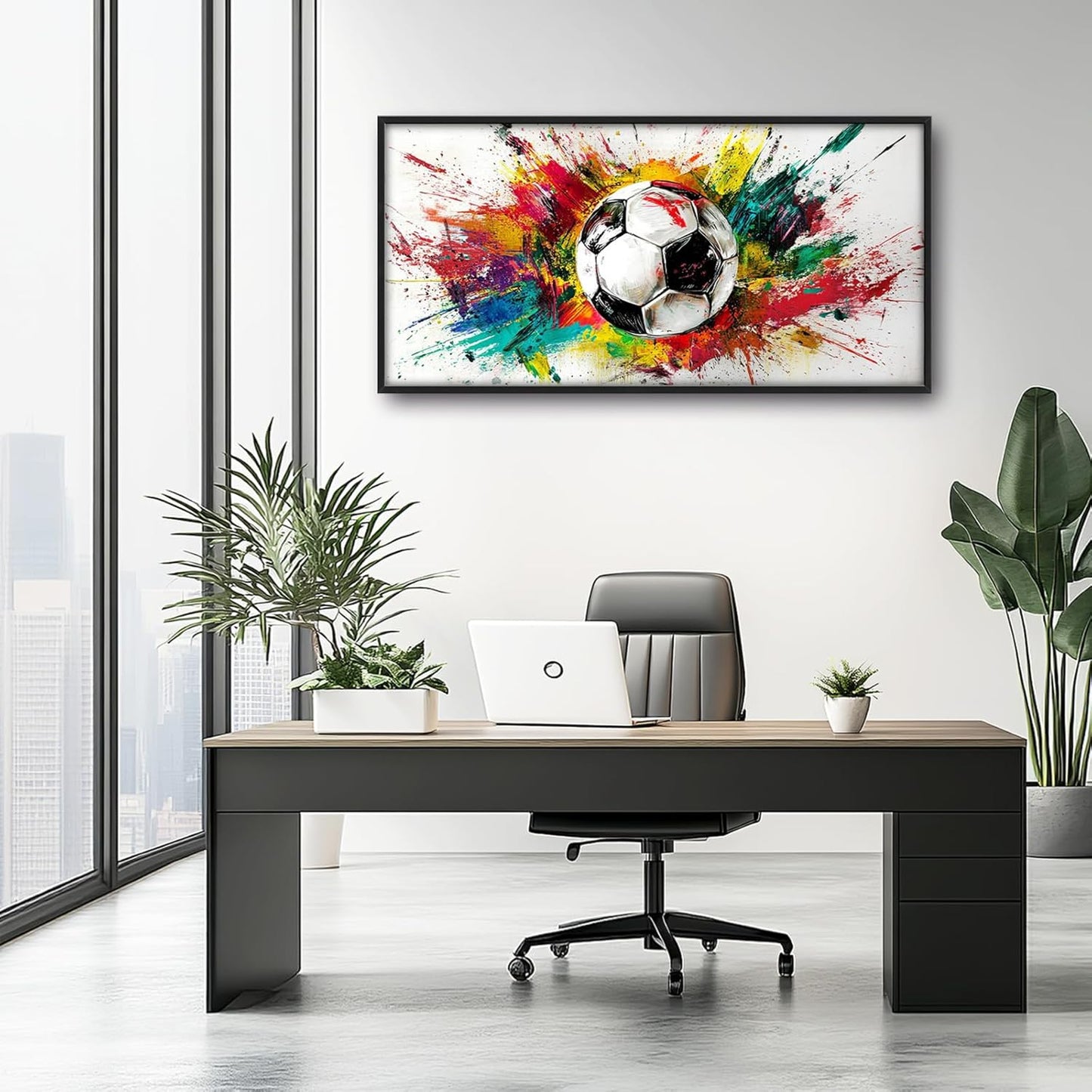 Extra Large Framed Soccer Wall Art,Oversized Colorful Graffiti Sport Ball Wall Decor Pictures for Living Room,Canvas Print Painting Modern Artwork Bedroom Office Bathroom Home Decor 60L x30W
