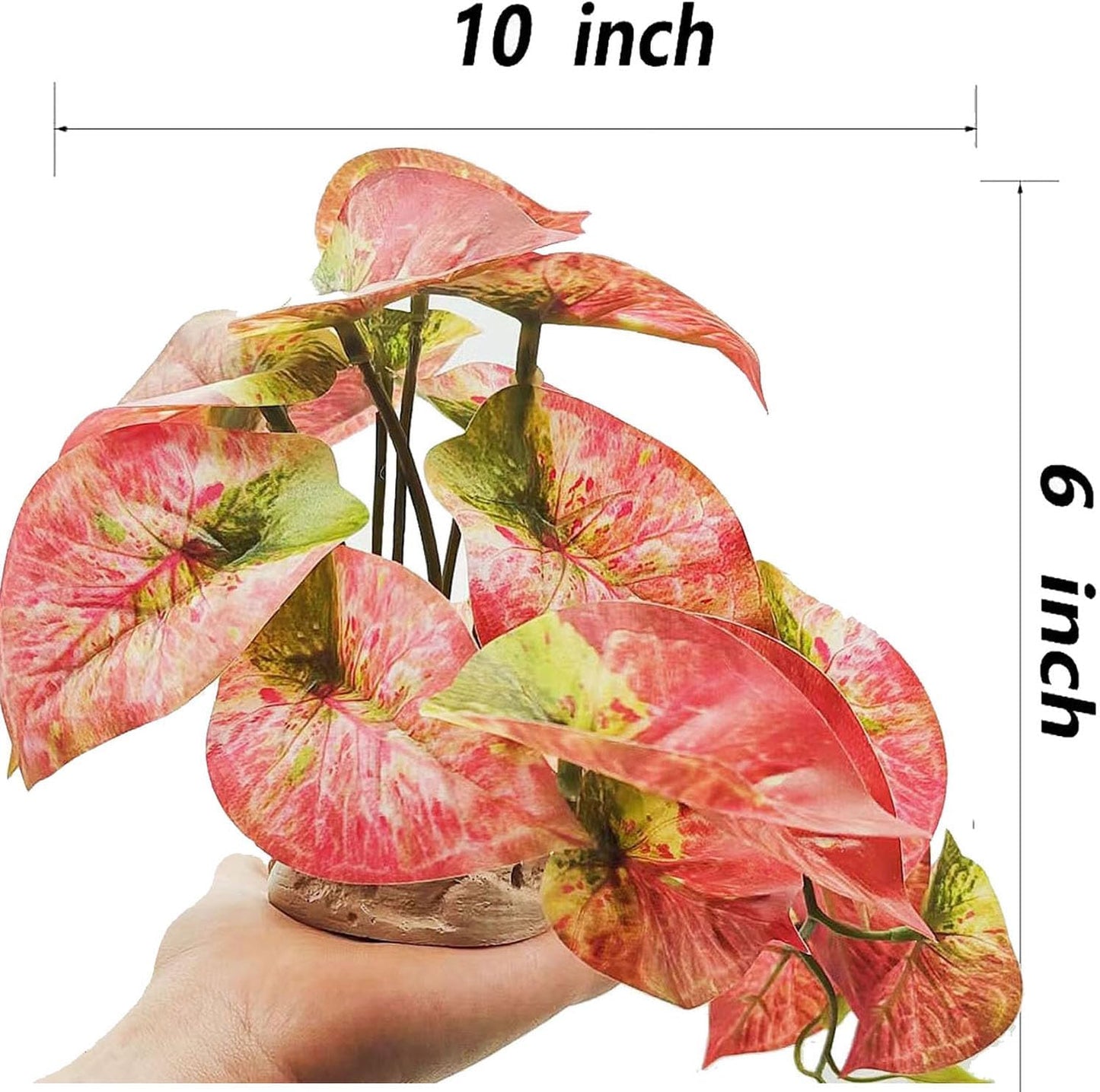 Reptile Plants for Terrarium Decor,Amphibian Habitat Decor, Bearded Dragon Tank Accessories,Artificial Plants for Gecko Chameleon Snake Tortoise with Base (Arrowhead)