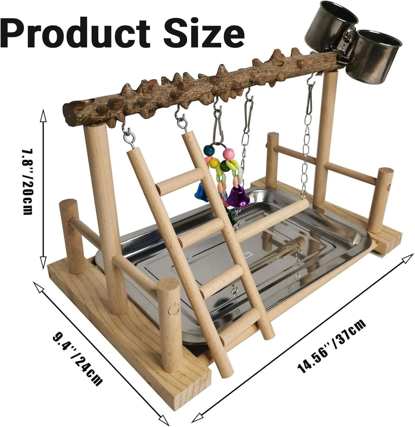 Hamiledyi Parrot Playground Bird Playstand Wood Exercise Play Perch Exercise Gym with Feeder Cups Toys Cockatiel with Ladder Hanging Swing for Pet Conure Lovebirds Life Activity Center Training Stand