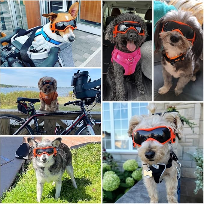 Dog Goggles Dog Sunglasses for Medium Breed UV Protection Windproof with Adjustable Head Straps Chin Straps for Ride Car/Hiking Travel/On Beach-Orange