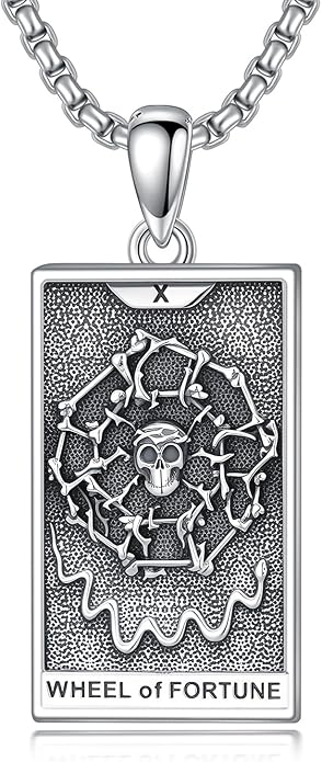 PELOVNY Tarot Card Necklace 925 Sterling Silver Skeleton Necklace The Sun Moon Star Strength Lovers Death Devil Fool Tarot Jewelry Christmas Birthday Gifts for Men Women Unisex