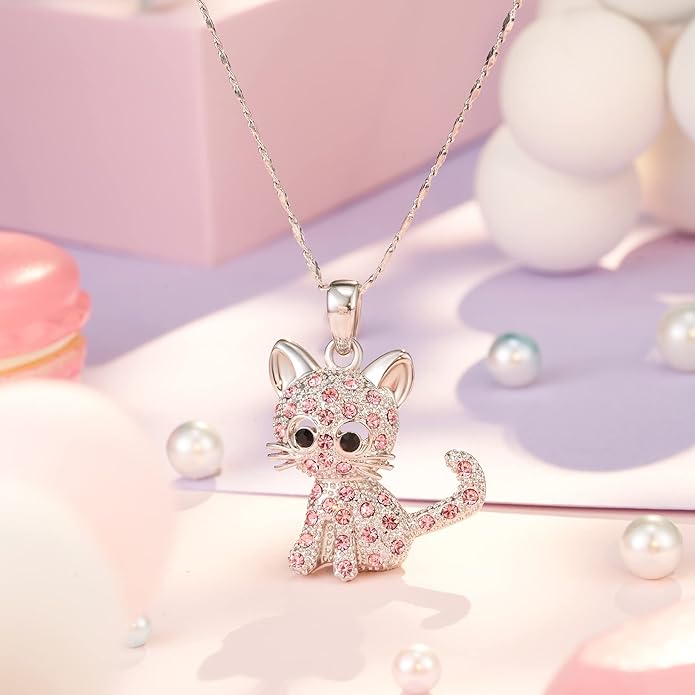 Lanqueen Kitty Cat Pendant Necklace Jewelry for Women Girls Cat Lover Gifts Daughter Loved Necklace