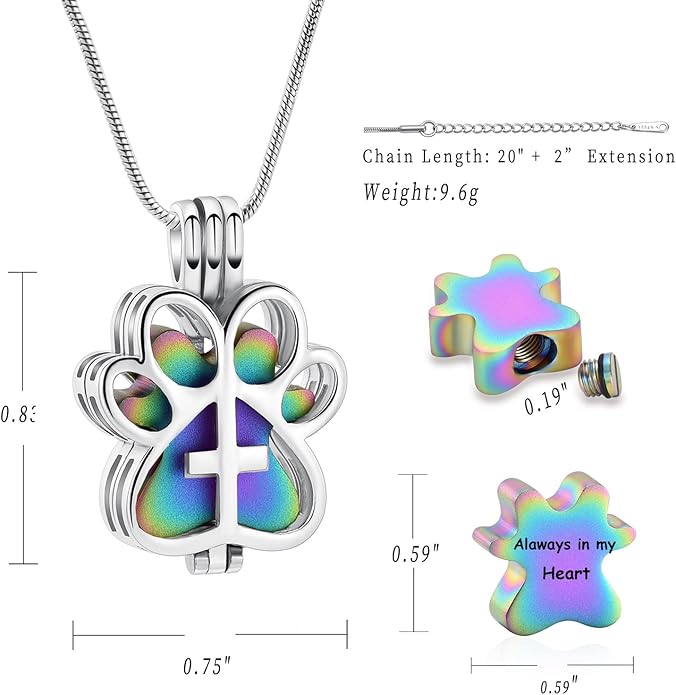 Pet Cremation Jewelry for Dog/Cat Paw Stainless Steel Memorial Locket Urn Necklace with Hollow Urn Cremation Jewelry for Ashes