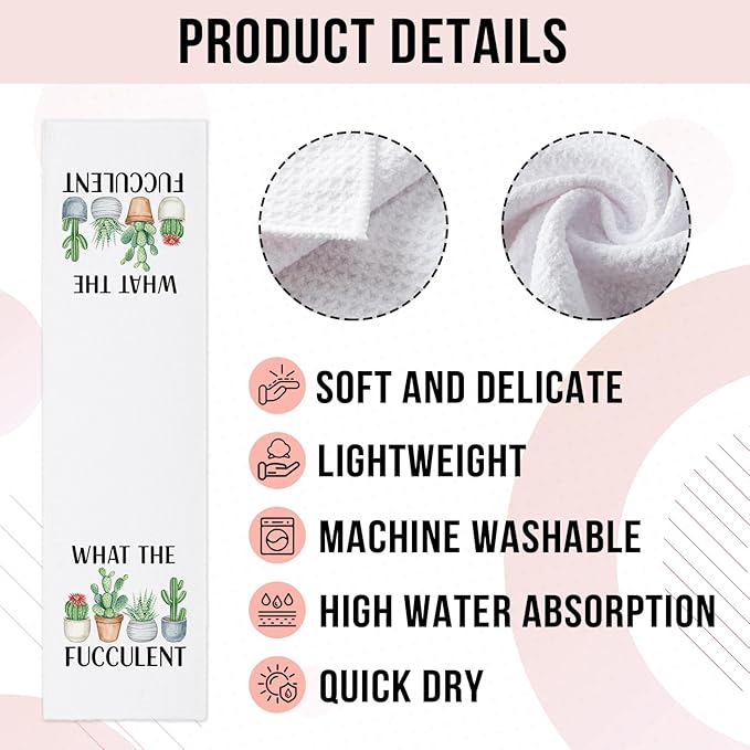 Plant Lovers Kitchen Towels, What The Fucculent Dishcloths, Gardening Gifts for Women, Succulent Cactus Towels for Kitchen Decor, Cute Housewarming Gifts for Hostess Gardeners Plant Lovers