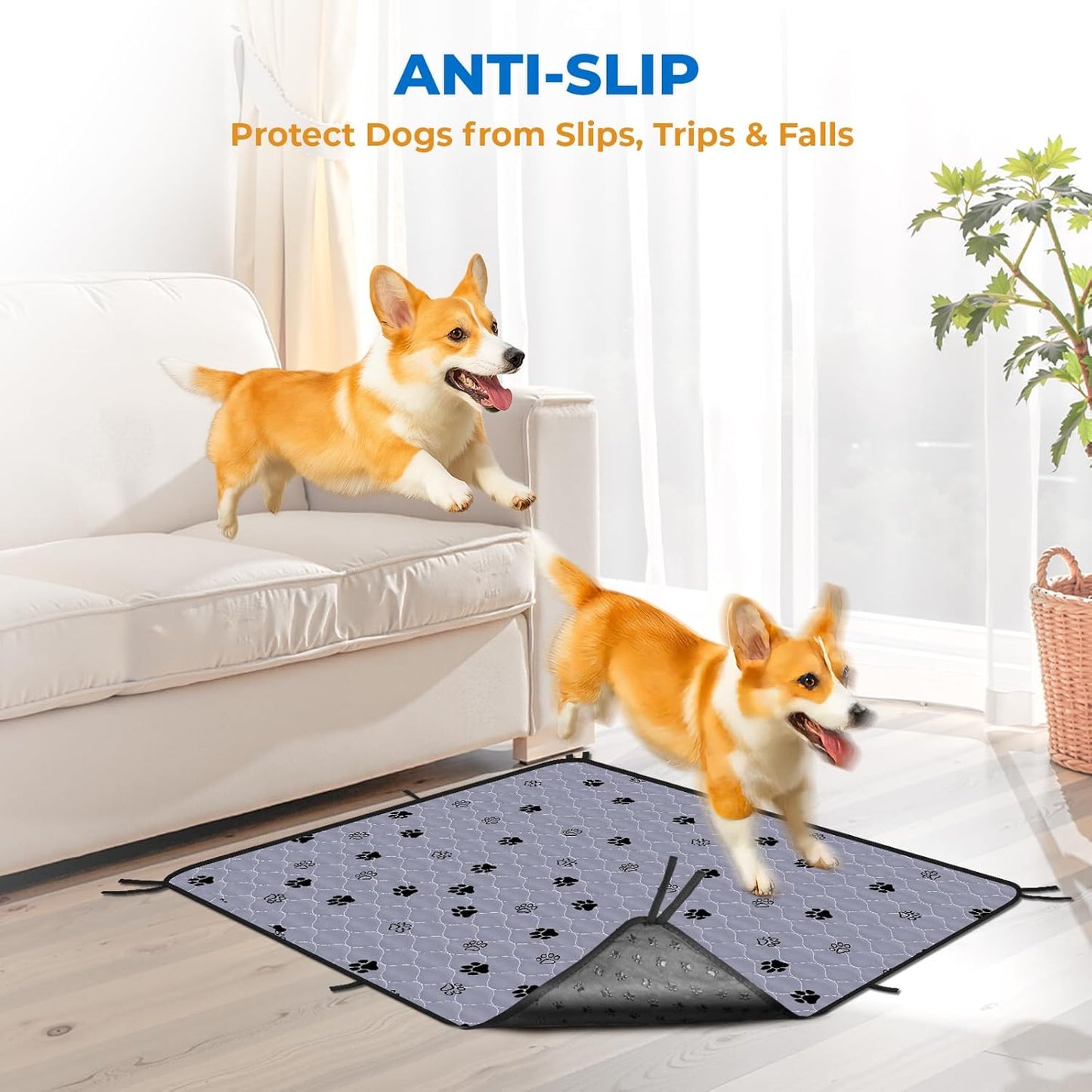 Fostanfly Washable Pee Pads for Dogs, 2 Pack Large 36"x41" Ultra-Absorbent and Leak-Proof Non-Slip Reusable Potty Training Pads for Dogs, Cats, Puppy, Potty Training of Add 8 Lanyards