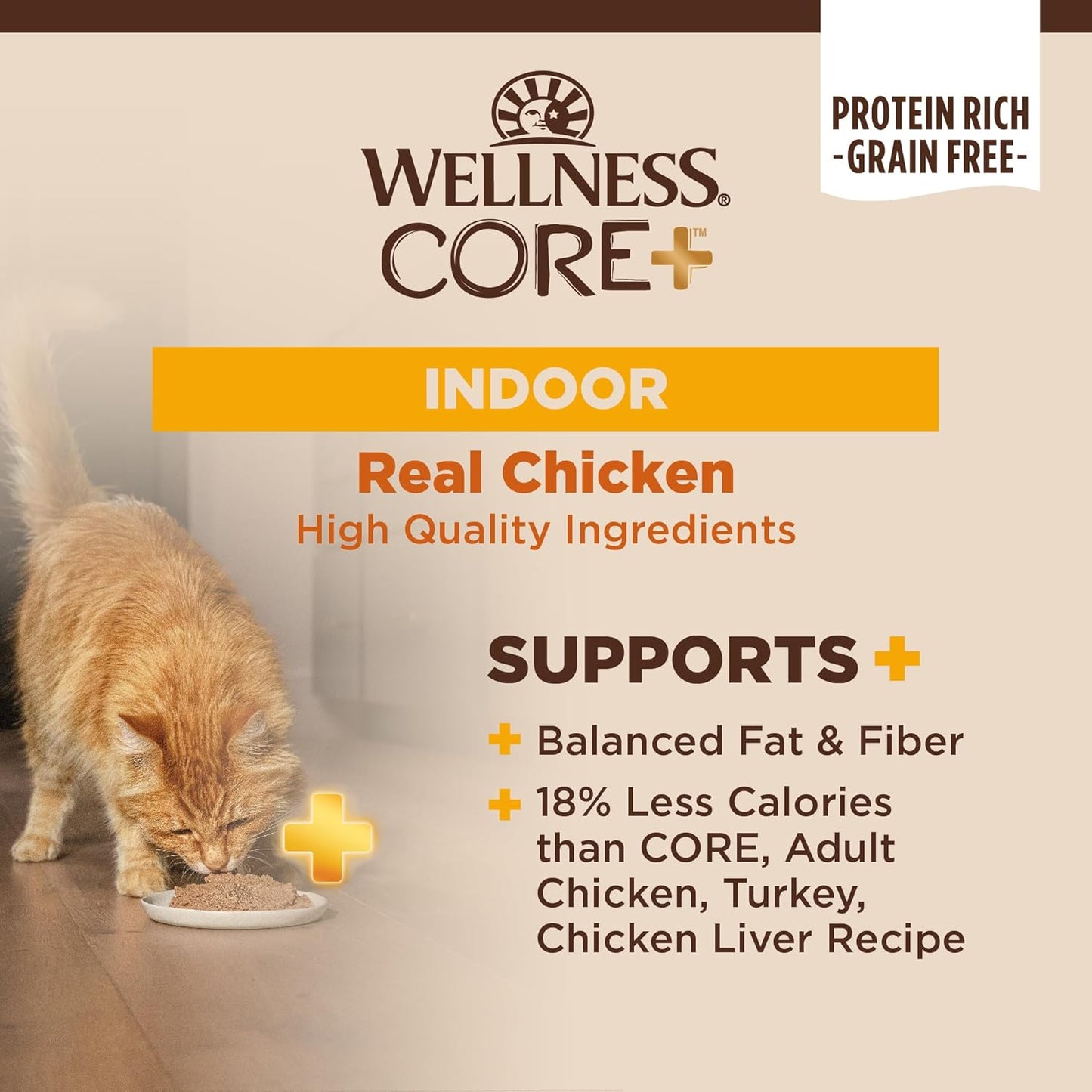 Wellness CORE+ Indoor Pate Adult Wet Cat Food, Natural, Protein-Rich, Grain Free, 5.5 Ounce, 24 Pack (Chicken & Chicken Liver)