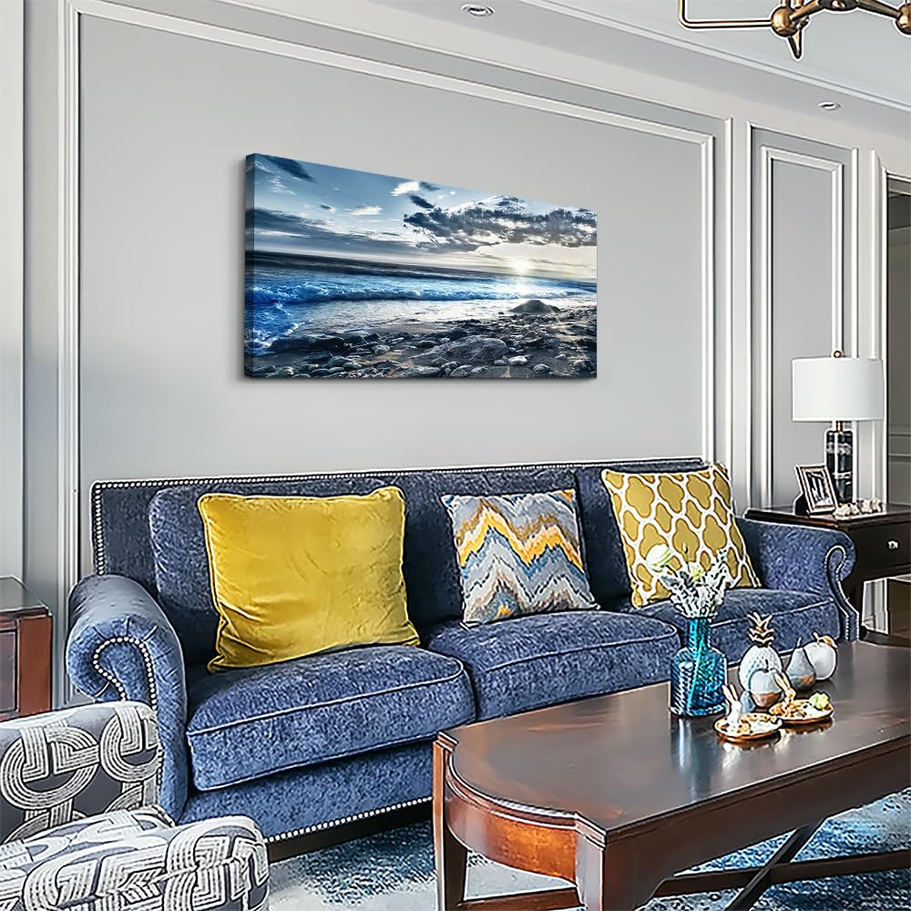 Wall Art For Living Room Wall Decor For Bedroom Large Size Poster Blue Beach Sun Ocean Landscape Paintings Prints Artwork Bathroom Decorations Seascape Canvas Prints Hang Pictures Office Home Decor