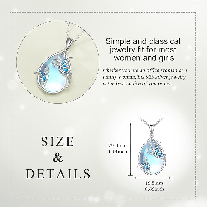 KQF Dragonfly/Butterlfy/Cat/Jellyfish/Bunny/Axolotl/Bee/Mermaid/Hummingbird/Elephant Necklace for Women Sterling Silver Moonstone Pendant Necklace Dragonfly Jewelry Gifts for Women